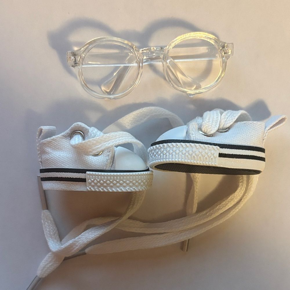 Labubu Accessories Bundle - White Labubu Converse Sneakers and Clear Glasses